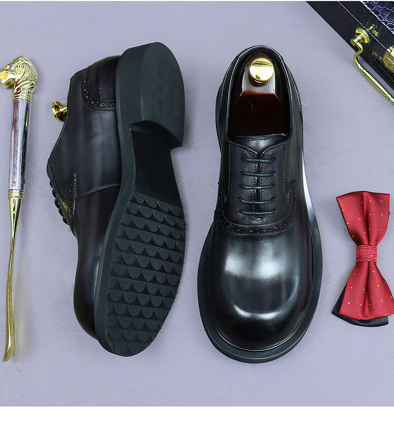 Giày Oxford nam da bò thật kiểu Brogue cổ điển mũi tròn buộc dây — Màu xám đậm, Màu cà phê
