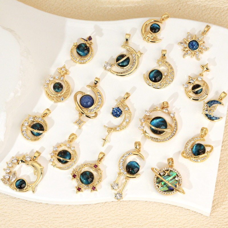 Copper Micro-inlaid Fantasy Planet Star Sun Moon Necklace Pendant All-match Light Luxury Clavicle Chain Single Pendant Accessories