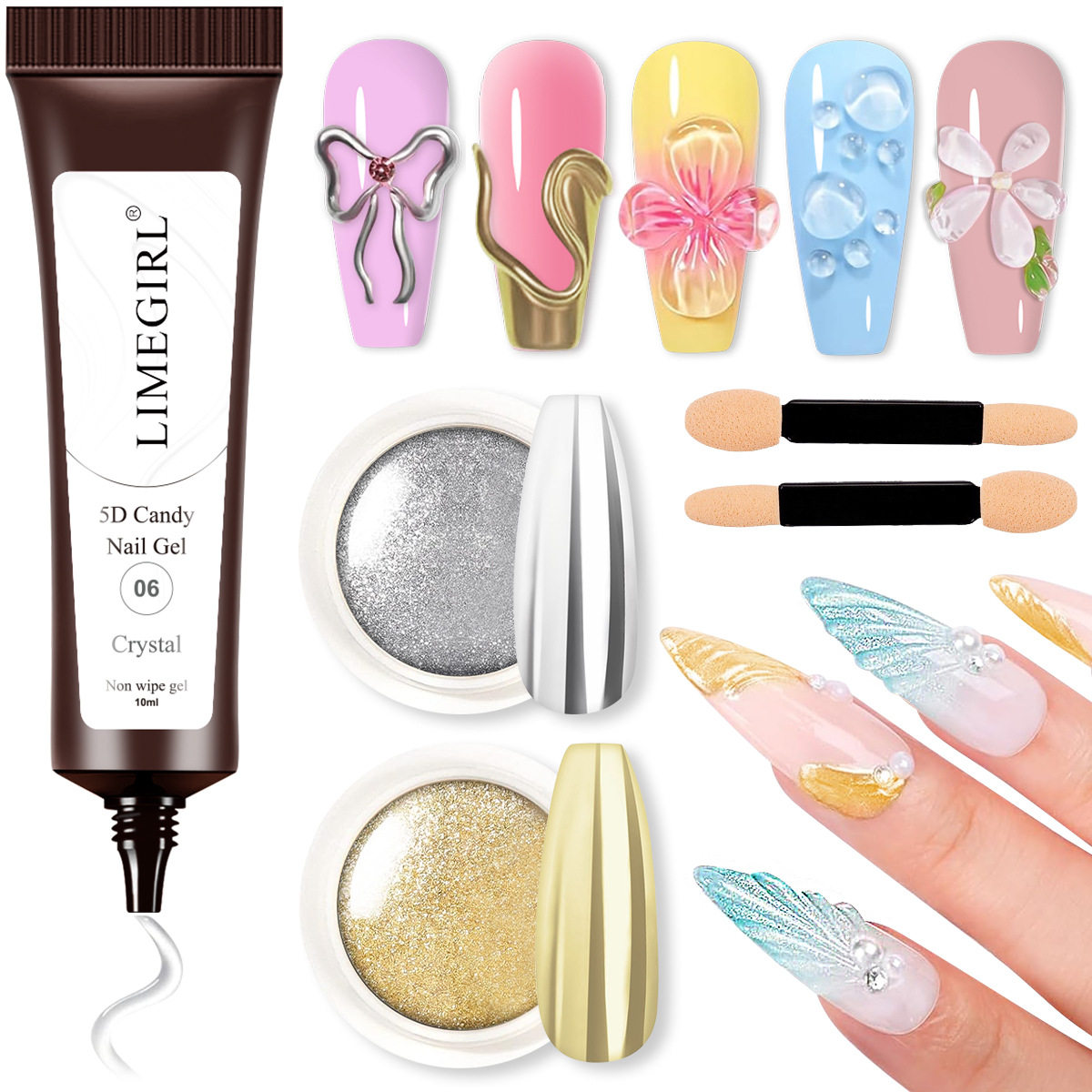 5D Stereo Candy Glue Solid Nail Polish Glue Transparent Gel Shaping Stereo Glue Sunglasses Powder Set Available in Stock