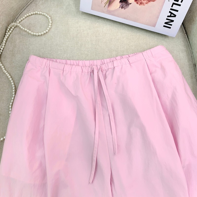 Quần dài nữ ống suông nhẹ dây rút lưng thun dáng dài — Cao cấp màu đen cổ điển, Màu hồng thời trang Budapest, Màu trắng cổ điển cao cấp (vải lụa cotton chống thấm)