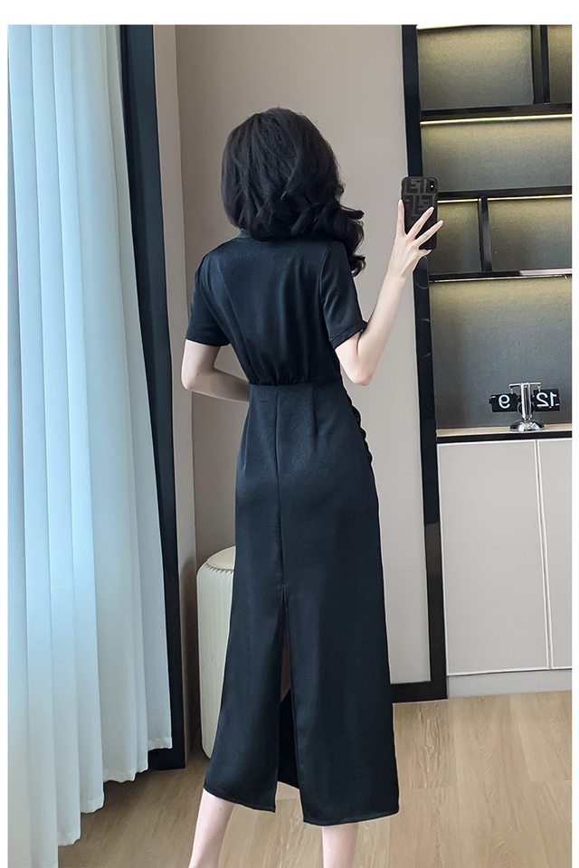 Váy Đầm Nữ Dáng Ôm Chiết Eo Phong Cách Trung Hoa Cổ Điển Màu Đen chi tiết 20