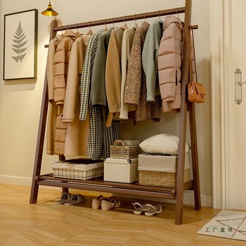 Winter Solid Wood Clothes Rack Floor-Standing Bedroom Household Coat Rack Simple Clothes Drying Rack Storage Indoor Clothes Hanging Rack