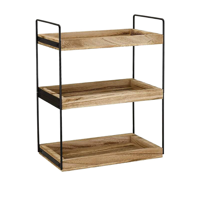 Spot Iron-Wood Combined Storage Rack Desktop Multi-Layer Storage Rack Bathroom Supplies Storage Rack Living Room Sundry Storage Rack