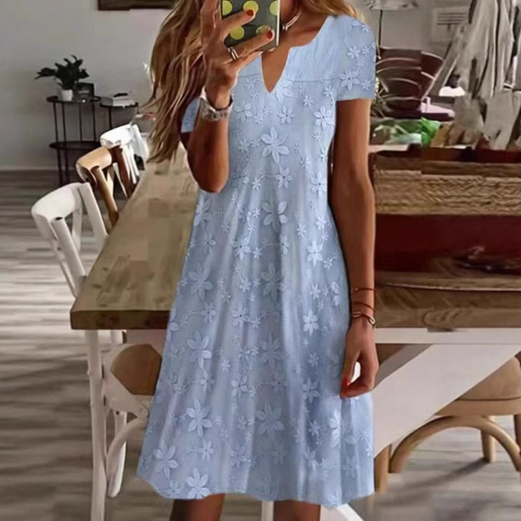 Elegant Solid Color V Neck Short Sleeve Dress Summer Collection Perfect for Casual and Formal Occasions Wholesale