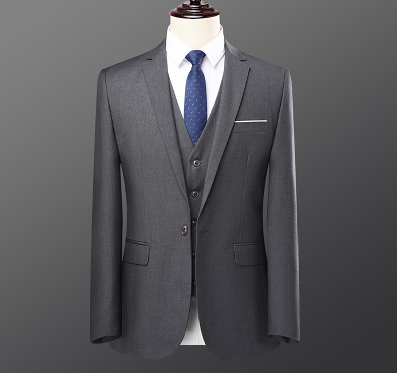 Bộ vest nam hai mảnh dáng ôm phong cách Hàn Quốc, lễ phục cưới và đi làm — Bộ áo và quần một cúc màu xanh navy, Bộ đồ màu xám một cúc (áo + quần), Bộ đồ đen một cúc (áo + quần), Bộ đồ hai cúc màu xanh tím than (áo + quần)