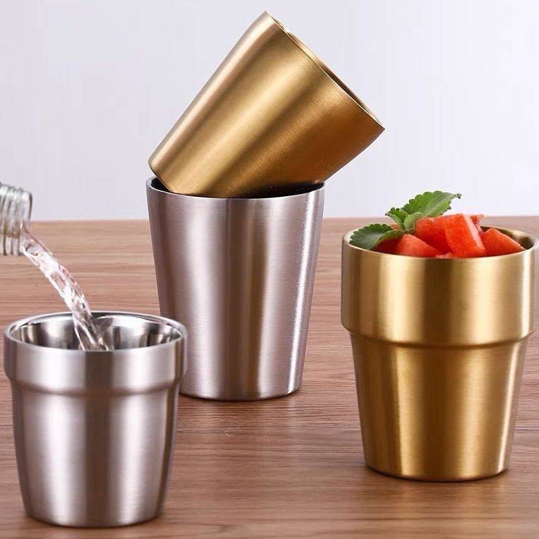 304 Stainless Steel Double-Layer Water Cup, Beer Cup, Hotel Small Tea Cup, Beverage Cup, Korean-Style Dining Cup, Red Wine Cup