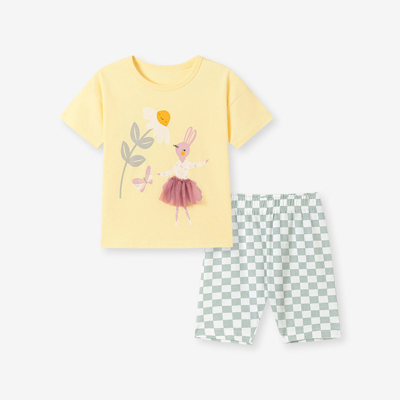 Summer Girls' Set, T-shirt & Shorts Cartoon Kids' Outfit, Kids' Clothing Wholesale