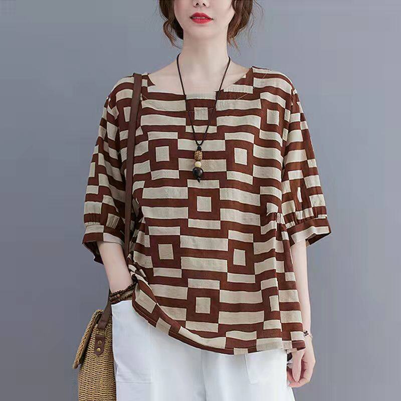 Cotton Linen Womens Casual Short Sleeve T Shirt Loose Fit Summer Style Flattering for Plus Sizes Wholesale Available