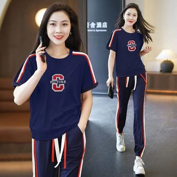 Internet Celebrity Sportswear Suit Women's Summer Short-sleeved 2023 New High-end Loose Slimming Running Morning Runner Two-piece Fashionable Suit