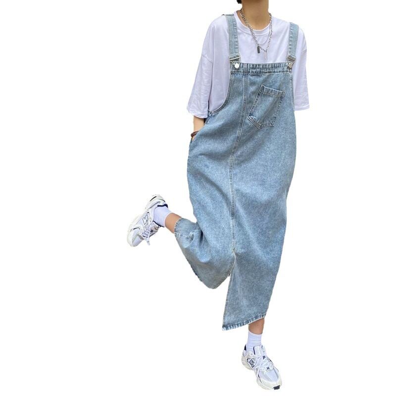 Plus Size Womens Summer Outfit Set Trendy Loose Top Slimming Denim Suspender Skirt Casual Wear for Everyday