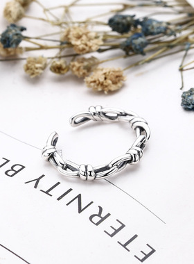 ins小众银饰925纯银戒指女士心意交织指环活口韩版复古指环戒指