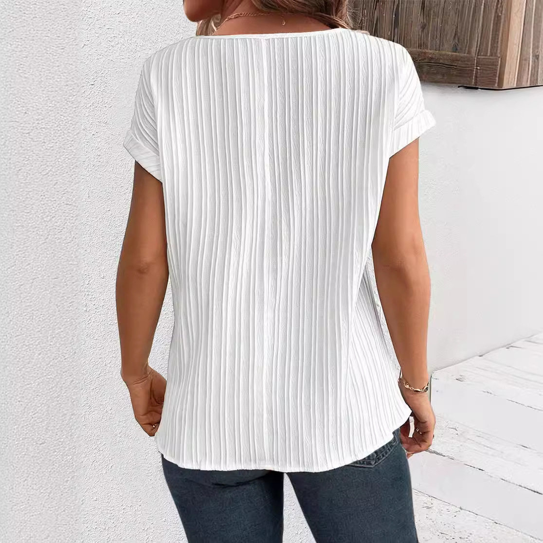 V Neck Short Sleeve Floral Patchwork Top Summer Style Elegant Design Womens Fashion Wholesale Available