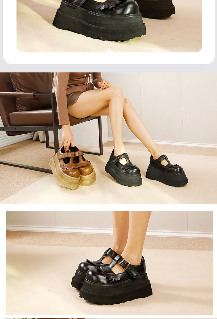 Giày sandal nữ quai ngang đế dày tôn dáng, da bò thật, phong cách La Mã — Màu caramel, Màu đen