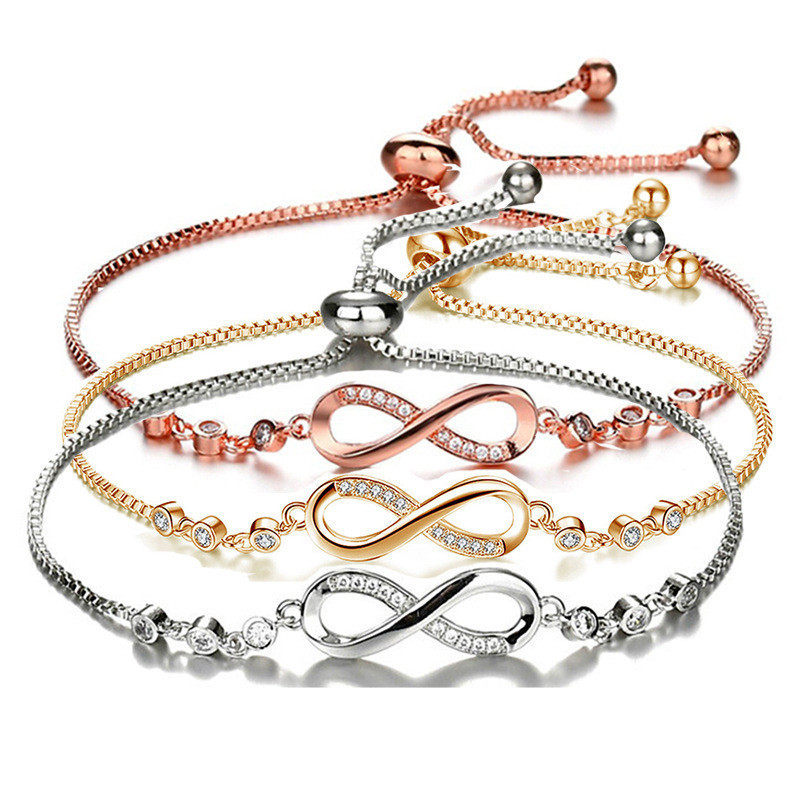 European and American Cross-border Geometric Infinite Loop 8-character Bracelet Women's Simple Fashion Crystal Adjustable Pull Bracelet Bracelet
