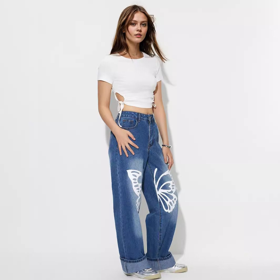 High Waisted Straight Leg Jeans Vintage Style Casual Fit Comfortable Fabric Perfect for Everyday Wear Wholesale