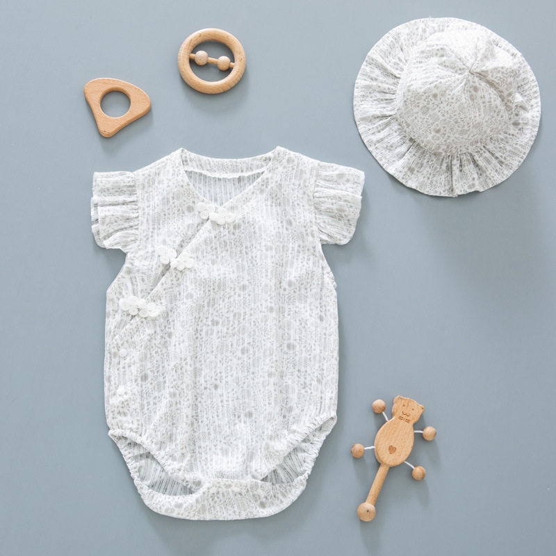 Baby One-piece Clothes Summer Thin Newborn Princess Cheongsam Ha-style Foreign-style Baby Girl Cute Super Cute Bag Fart Clothes