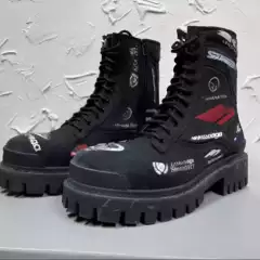 2025 New Trendy Brand Zipper Height-Increasing Men's Boots Thick-Soled Work Boots Short Boots Distressed Denim Martin Boots Trendy
