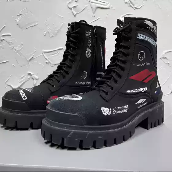 2025 New Trendy Brand Zipper Height-Increasing Men's Boots Thick-Soled Work Boots Short Boots Distressed Denim Martin Boots Trendy