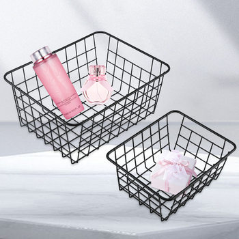 Cosmetic Storage Basket Wrought Iron Storage Basket Kitchen Bathroom Storage Box Home Desktop Debris Storage Basket