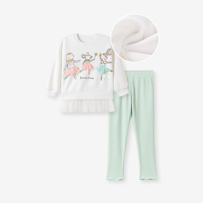 Nouveau costume de fille d'automne doublé de polaire, tenue pour petite fille à dessin animé avec filigrane