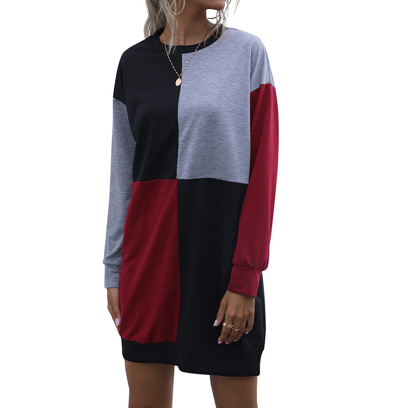 Womens Color Block Long Sleeve Dress Autumn Fashion Casual Style Wholesale Availability OEM ODM service