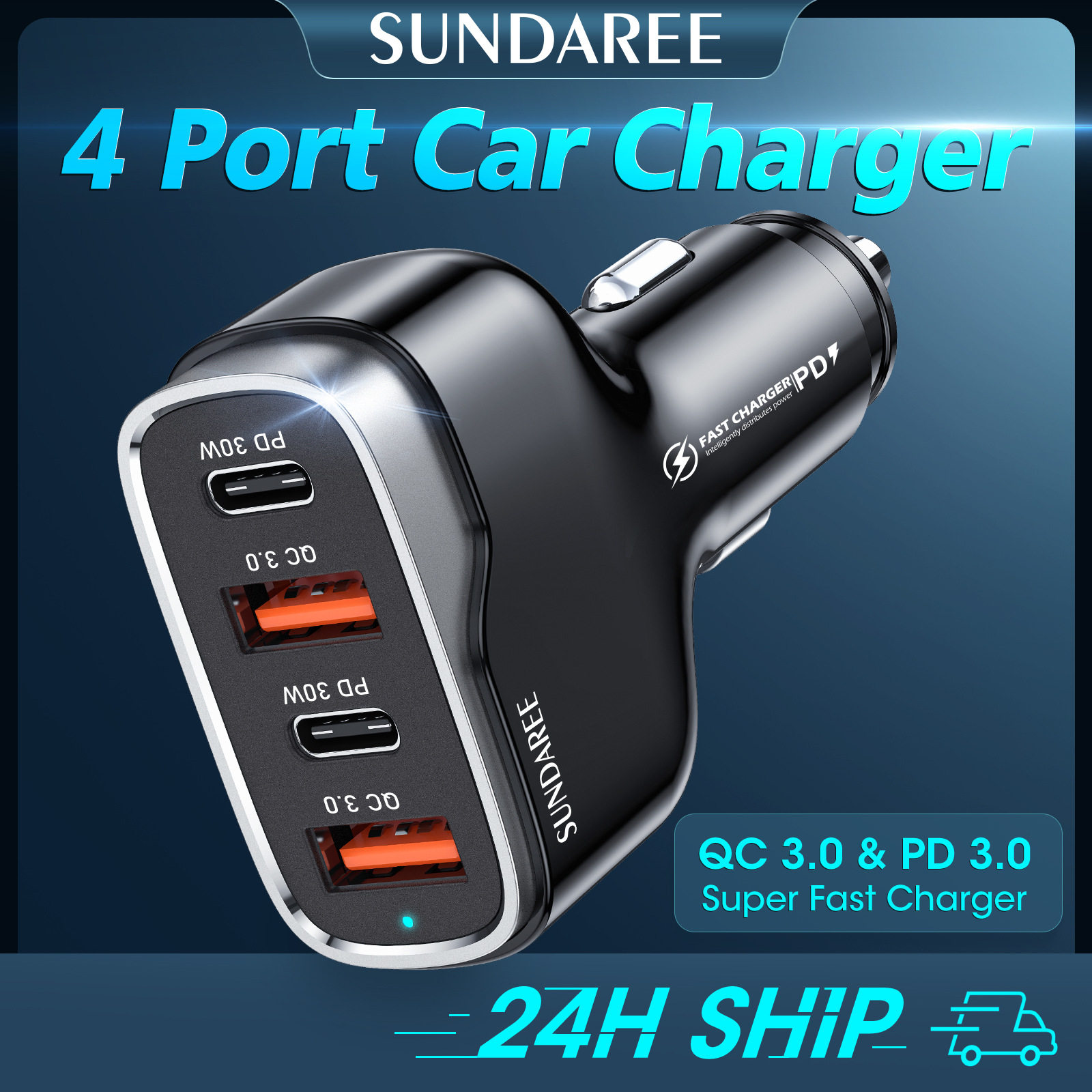 Amazon 60W Car Charger Fast Charging Dual Pd30W+Qc3.018W Car Charger USB Factory Direct Supply