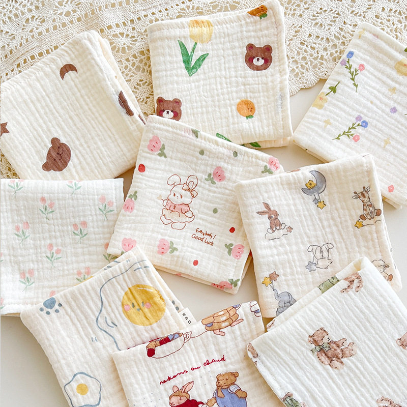 Four-layer gauze baby saliva towel floral newborn baby face towel handkerchief cute absorbent children's small square towel