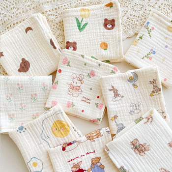 Four-layer gauze baby saliva towel floral newborn baby face towel handkerchief cute absorbent children's small square towel