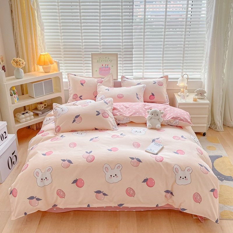 Korean Style Brushed Four-Piece Set Wholesale Small Fresh Student Dormitory Bed Sheets and Quilt Cover Three-Piece Set for All Seasons
