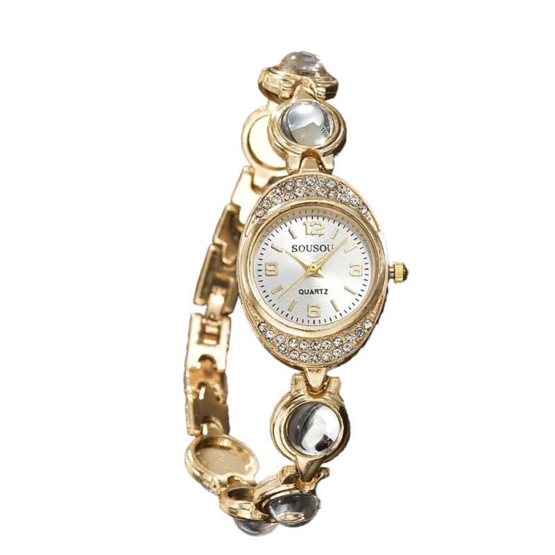 New High-Looking Colorful Diamond-Encrusted Bracelet Fashion Watch for Women with Small Dial and Small Fragrance Style Full Diamond Oval Watch