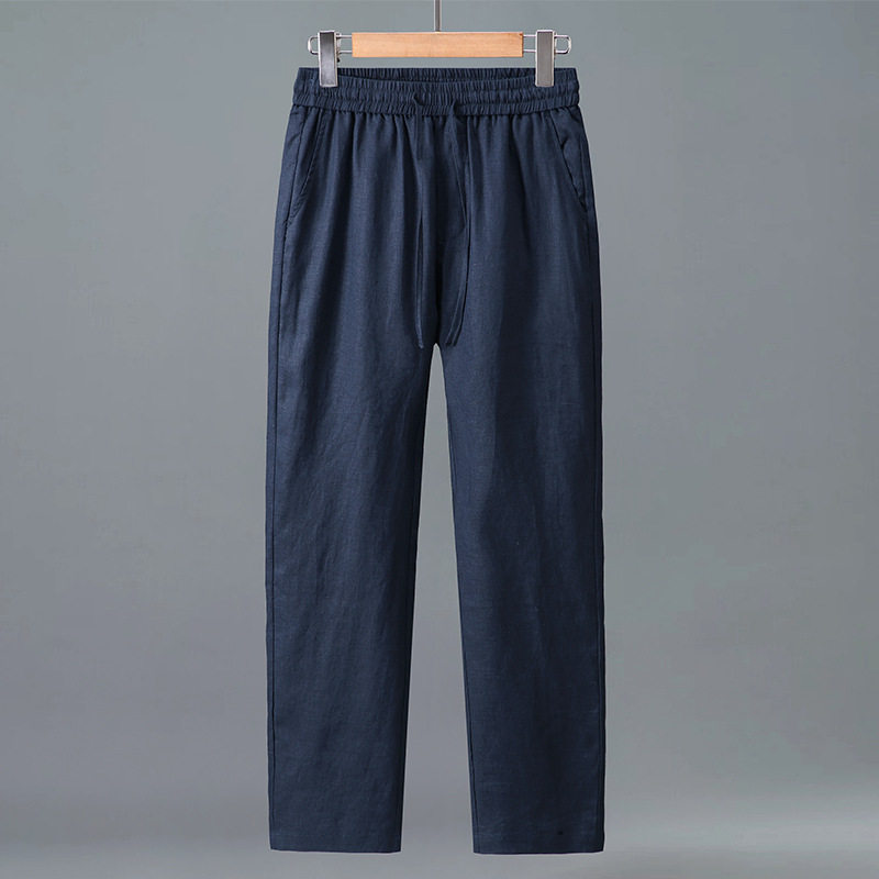 套装亚麻长袖衬衫男中国风休闲纯麻口袋宽松开衫长裤麻料外穿