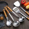 Stainless steel anti-scald handle spatula soup spoon colander imitation wood grain kitchenware suit kitchen household stir-frying spatula thickened