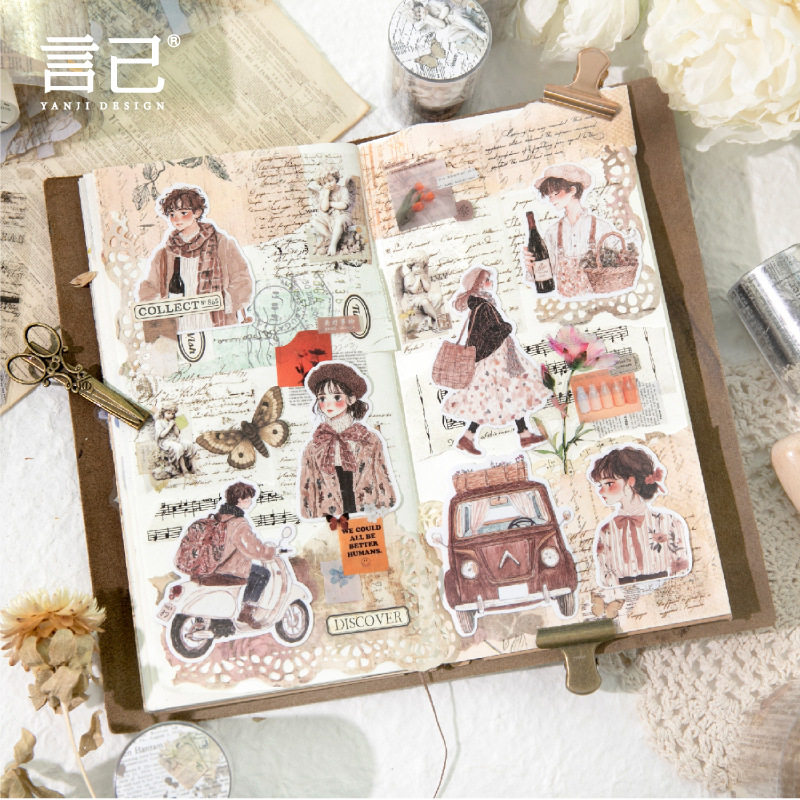 Yanji Lost Memory Series Pet Tape Retro English Basic Handbook DIY Decorative Material Stickers