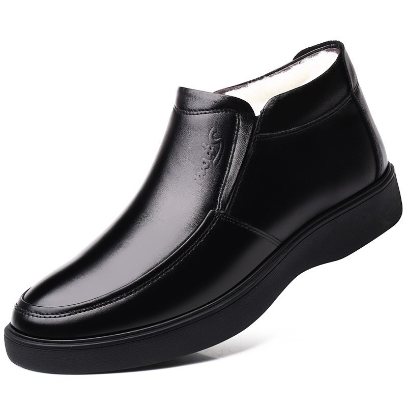 高档中年爸爸男式头层牛皮加绒棉鞋高帮棉鞋中老年皮鞋2025冬季 - 图3