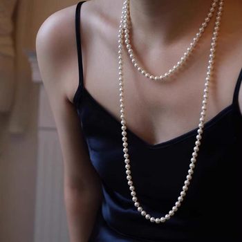French Simple Extra Long Pearl Necklace Women's Beaded Stacked Multi-Layer Light Luxury High-End Clavicle Chain Luxury Sweater Chain