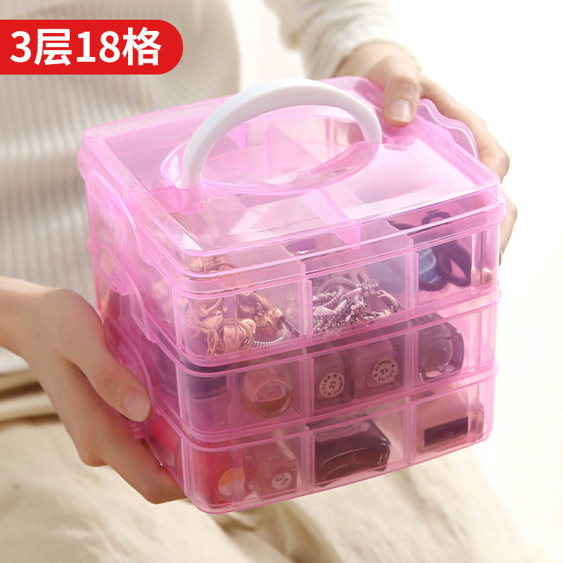 Storage Box Plastic Satchel Detachable Jewelry Storage Box Three-Layer Detachable Transparent Cosmetics Storage Box Wholesale