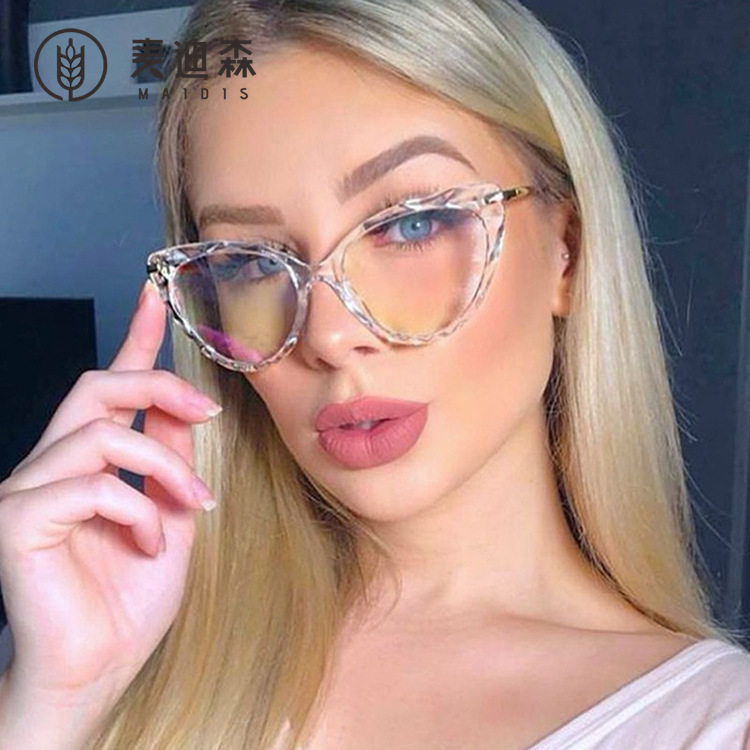 Jite 5065Tr90 Metal Glasses Frame Export Cat Eye Flat Mirror European and American Diamond Edge-Cut Anti-Blue Light Glasses