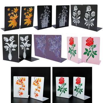 Creative Plant and Flower Hand-Painted Bookend L-Shaped Metal Cutting Bookend Flower and Plant Bookend Desktop Storage Decoration