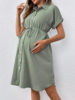 European and American New Maternity Wear Summer Short-Sleeved Button Casual Maternity Dress Fashion Belt Shirt Maternity Dress