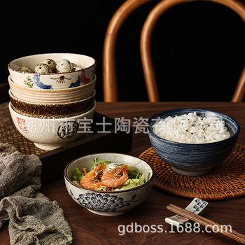 Japanese-Style Hand-Painted Ceramic Bowl, Cooking Bowl, Household Rice Bowl, Underglaze Small Soup Bowl, Creative Tableware, Blue and White Porcelain Instant Noodle Bowl