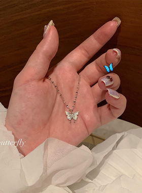 ins闪钻蝴蝶项链小众设计感轻奢大小蝴蝶锁骨链 微镶锆石锁骨链女