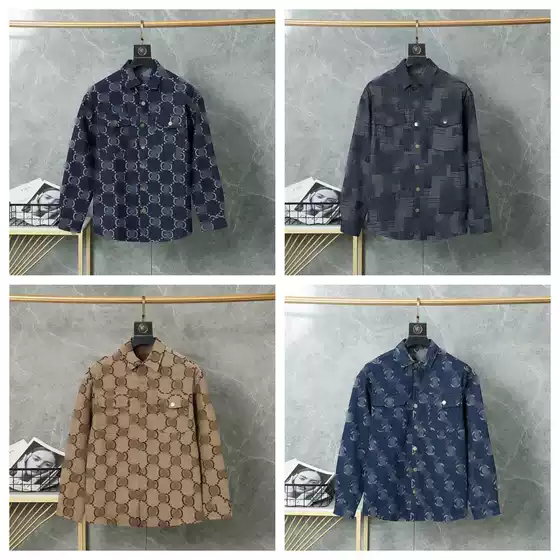 High-End Cross-Border Ceiling 25Ss Double g Jacquard Jacket Lapel Denim Jacket Men's Large Jacquard