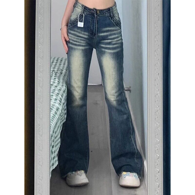 High Waisted Flared Jeans for Women Slim Fit Stretch Fabric Raw Hem Vintage Style Streetwear Wholesale Available