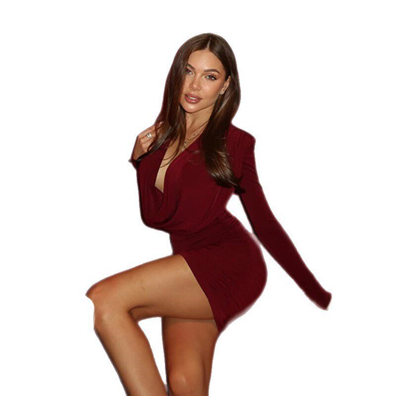 Long Sleeve Bodycon Dress Sexy V Neck Solid Color Autumn Winter Style Perfect for Parties and Night Out Wholesale