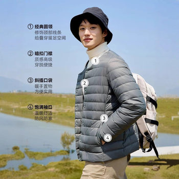 2025 New Lightweight down Jacket Men's Collarless down Warm Liner Large Size Inner Wear Round Neck Lightweight Jacket