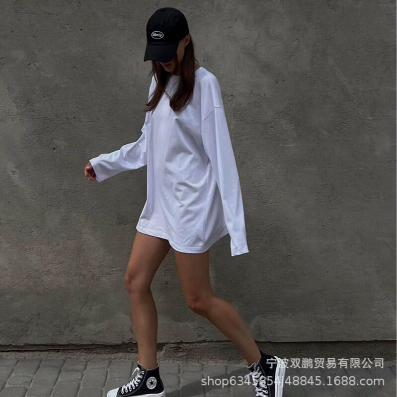 Womens Long Sleeve T Shirt Solid Color Oversized Fit 100 Cotton Casual Everyday Wear Wholesale Available