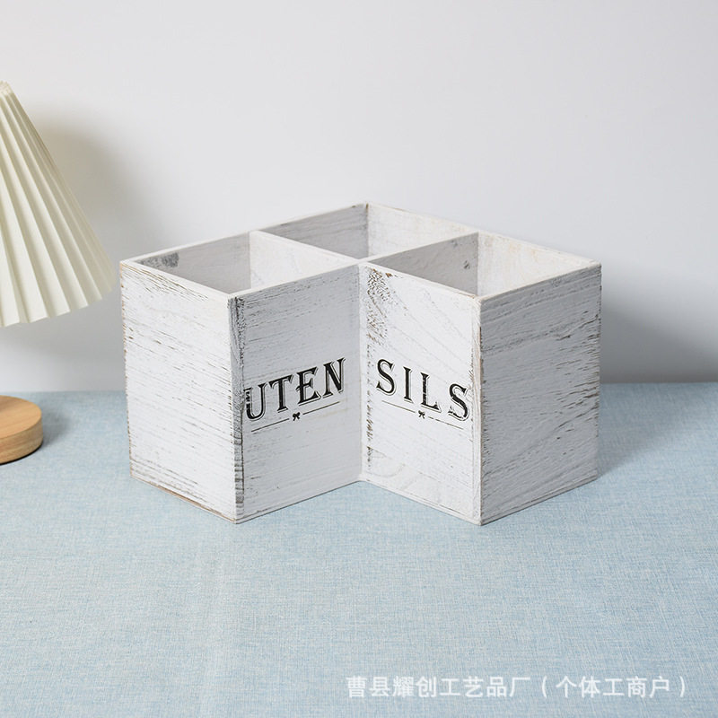 Wooden Kitchen Corner Tableware Storage Box Solid Wood Chopstick Box Household Countertop Spoon Chopstick Sorting Box