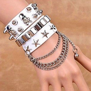 European and American fashion leather wide bracelet personality domineering skull rivet punk hip-hop bracelet