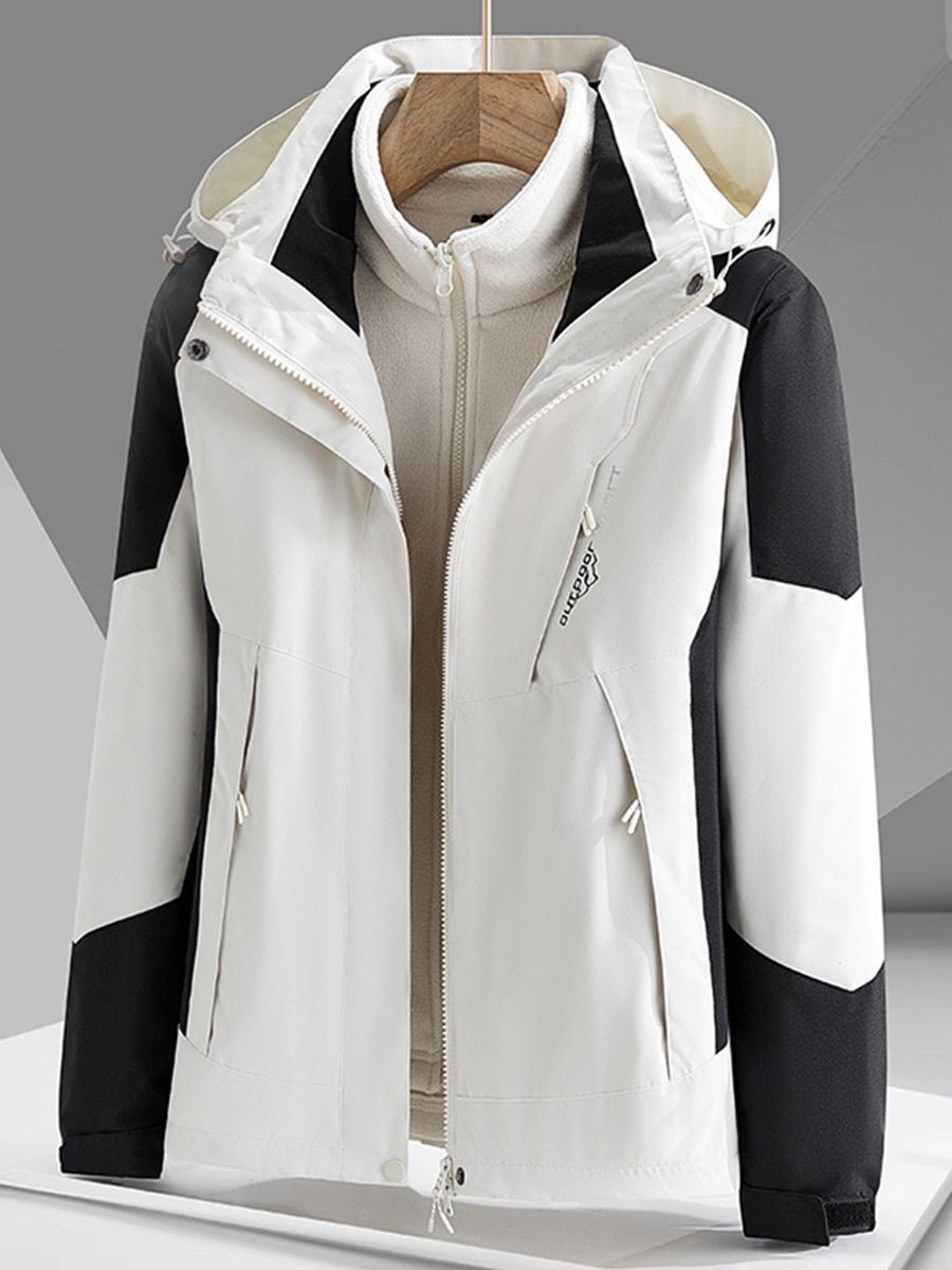 Outdoor couple jacket men's and women's fleece-lined three-in-one detachable two-piece cold-proof suit mountaineering suit printable LOGO