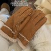 Super Warm Chestnut Color Finger Gloves for Autumn and Winter Outdoor Cycling Northern Ski Windproof Lamb Plush Suede Gloves